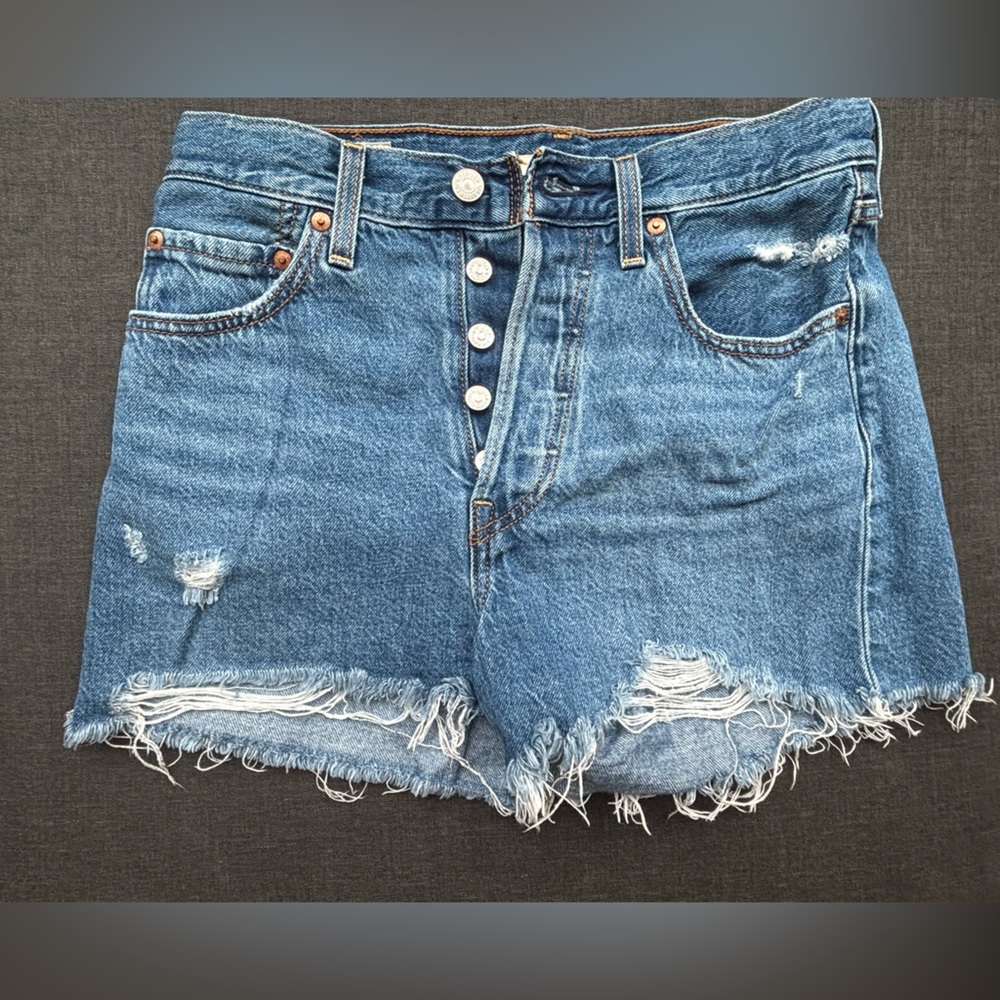 Casual Blue Frayed Hem Jean Shorts